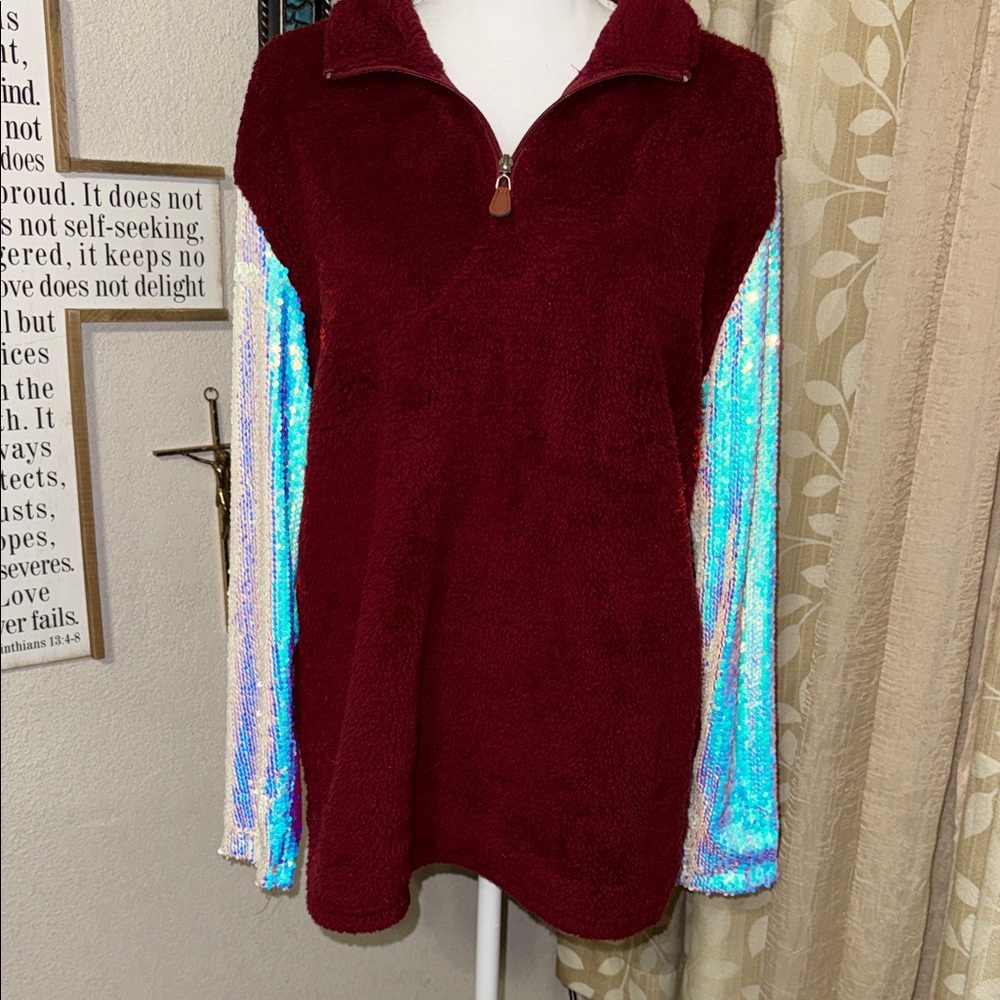 L&B Burgundy Sweater with Iridescent Sequins